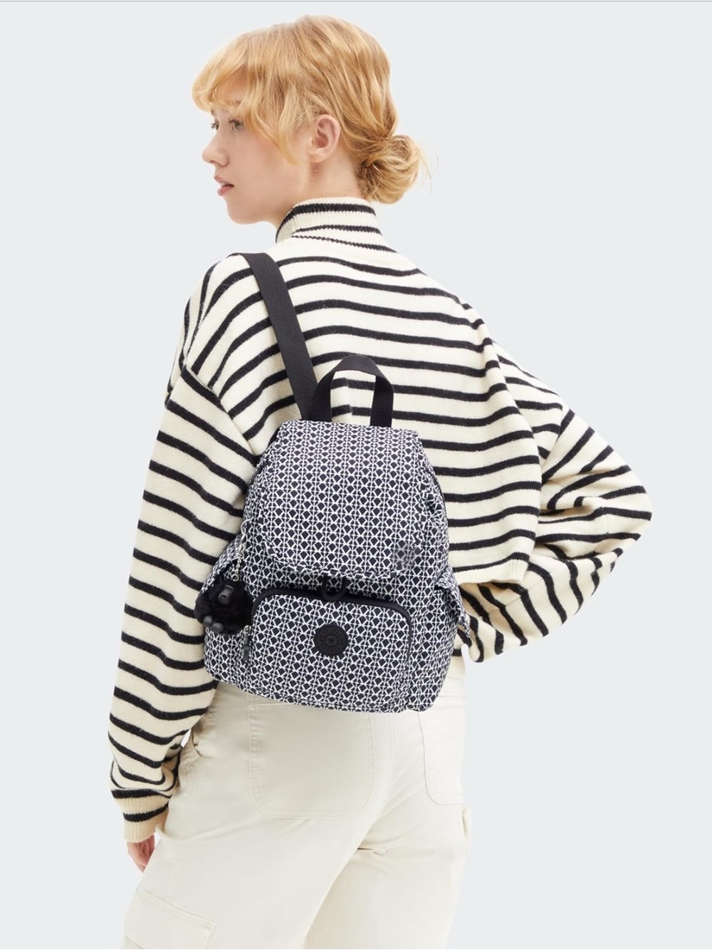 Kipling Black & White Patterned Mini Backpack